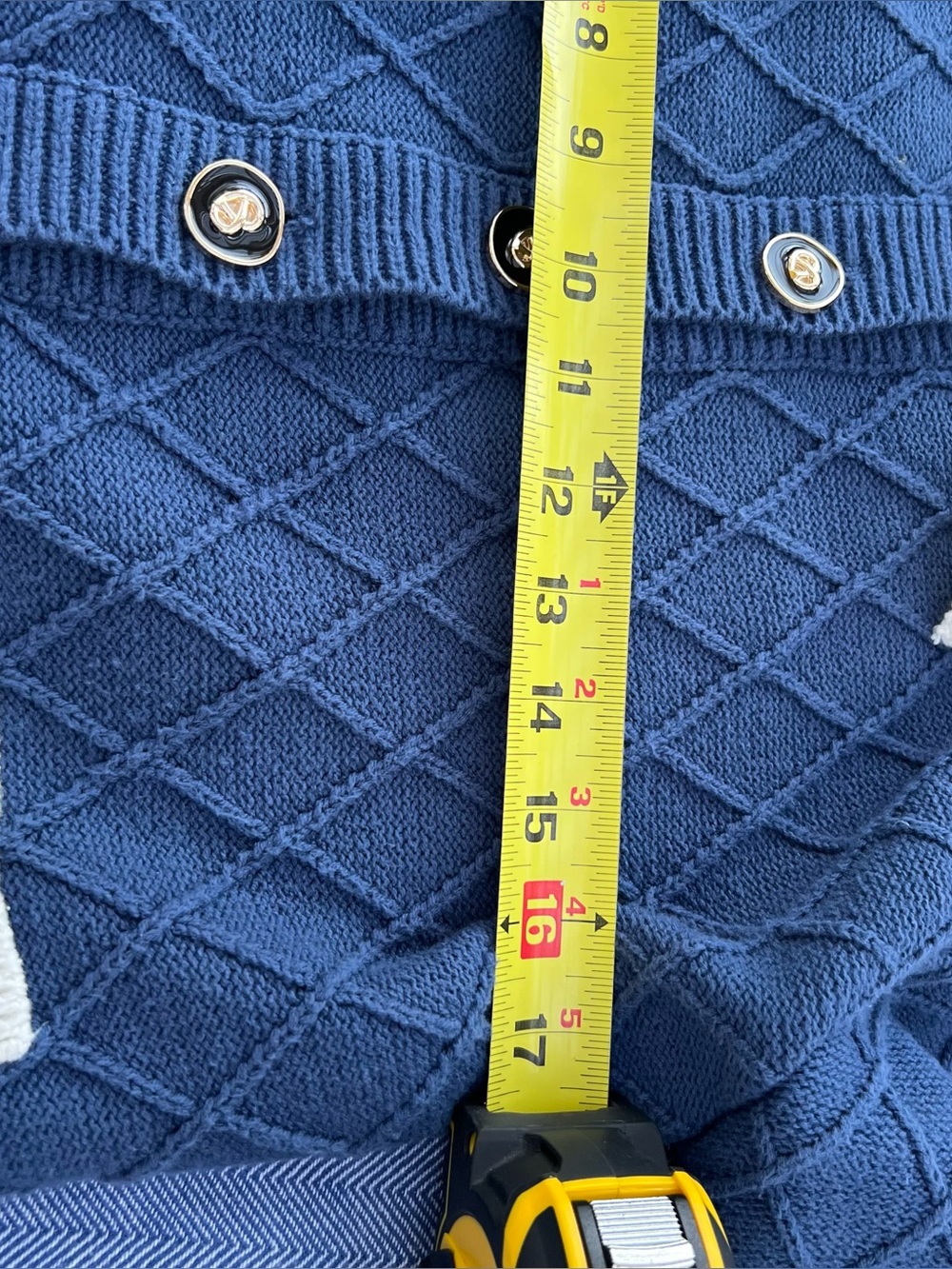 Alexia Admor Navy Cardigan with White Collar and Pocket Trim - Picture 5 of 8